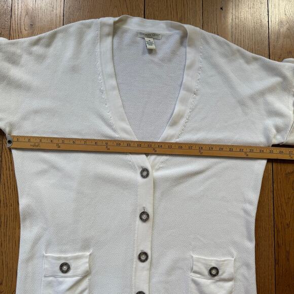 Herman Geist Woman Long Line Waffle Knit Cardigan SZ 3X Short Sleeve Cream Class - Picture 4 of 8